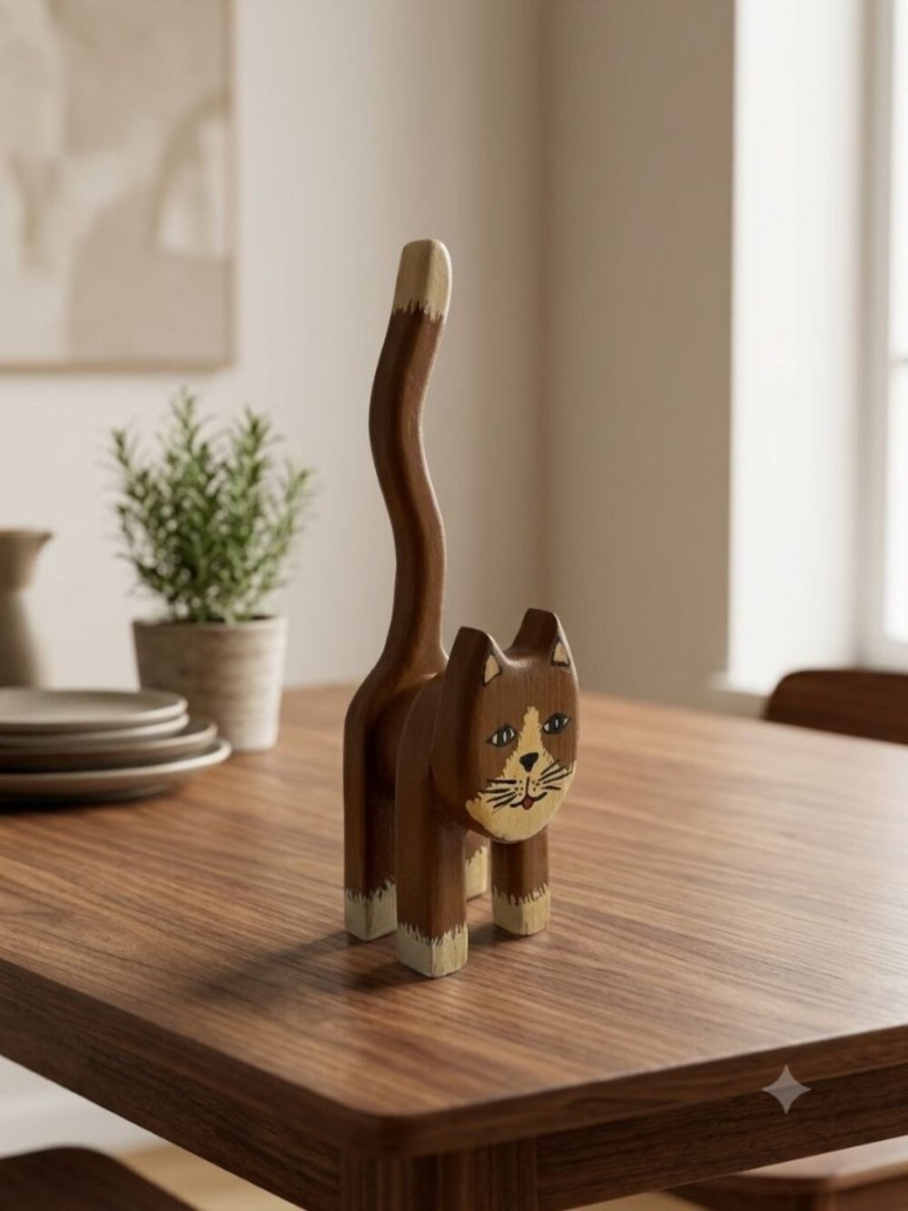 Vintage Hand Painted Wood Cat Figurine 11" Folk Art Retro Whimsical Decor Statue